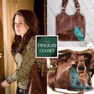 Elegant Brown Tote with peacock design - ASO Twilight Bella Swan - never used
